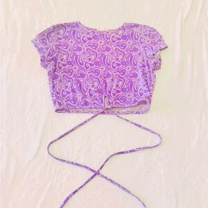 Vibrant Purple Crop Top with Paisley Design